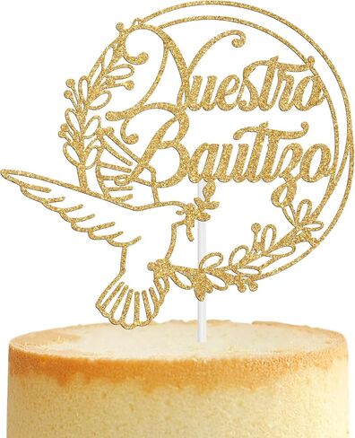 First Holy Communion Cake Topper, Peace Pigeon Cross Religious Baptism, Wedding Christening Baby Shower 1st Birthday Party Decorations for Boy Girl, Gold Glitter in Saudi Arabia