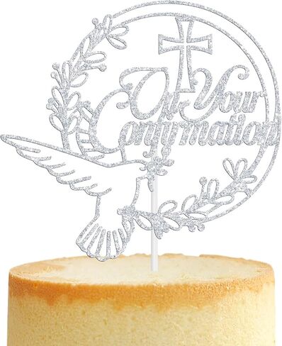 First Holy Communion Cake Topper, Peace Pigeon Cross Religious Baptism, Wedding Christening Baby Shower 1st Birthday Party Decorations for Boy Girl, Gold Glitter in Saudi Arabia
