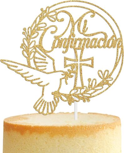 First Holy Communion Cake Topper, Peace Pigeon Cross Religious Baptism, Wedding Christening Baby Shower 1st Birthday Party Decorations for Boy Girl, Gold Glitter in Saudi Arabia