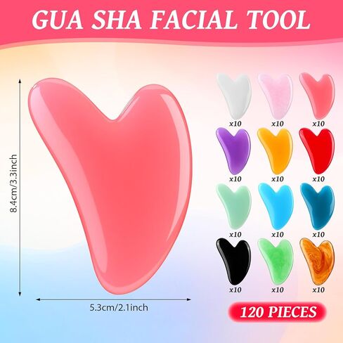120 Pcs Gua Sha Facial Tools Bulk Resin Gua Sha Massage Tool Heart Shaped Guasha Stone Board for Woman Face Acupuncture, Jawline Sculpting, Puffiness Reducing, Skin Care Gift, 12 Colors in Saudi Arabia
