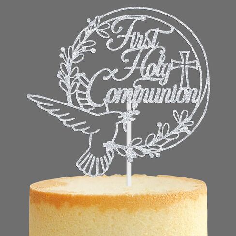 First Holy Communion Cake Topper, Peace Pigeon Cross Religious Baptism, Wedding Christening Baby Shower 1st Birthday Party Decorations for Boy Girl, Gold Glitter in Saudi Arabia
