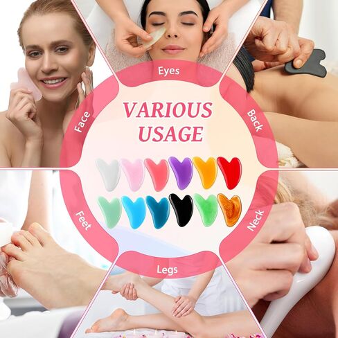 120 Pcs Gua Sha Facial Tools Bulk Resin Gua Sha Massage Tool Heart Shaped Guasha Stone Board for Woman Face Acupuncture, Jawline Sculpting, Puffiness Reducing, Skin Care Gift, 12 Colors in Saudi Arabia