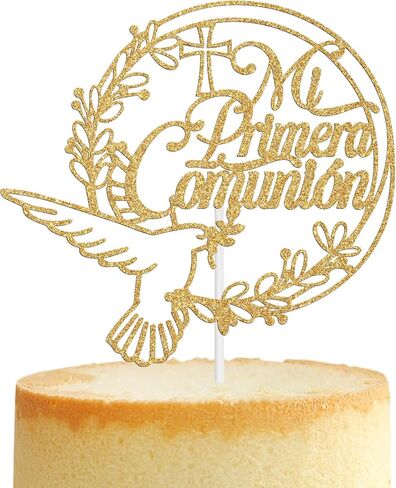 First Holy Communion Cake Topper, Peace Pigeon Cross Religious Baptism, Wedding Christening Baby Shower 1st Birthday Party Decorations for Boy Girl, Gold Glitter in Saudi Arabia
