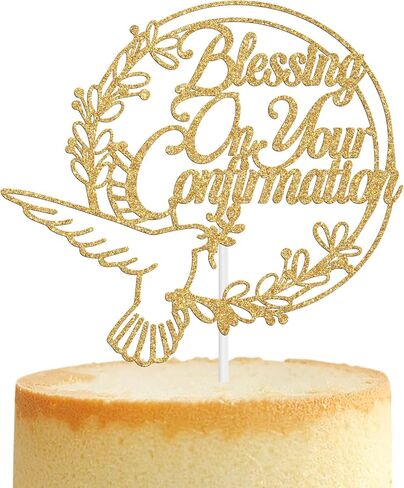 First Holy Communion Cake Topper, Peace Pigeon Cross Religious Baptism, Wedding Christening Baby Shower 1st Birthday Party Decorations for Boy Girl, Gold Glitter in Saudi Arabia