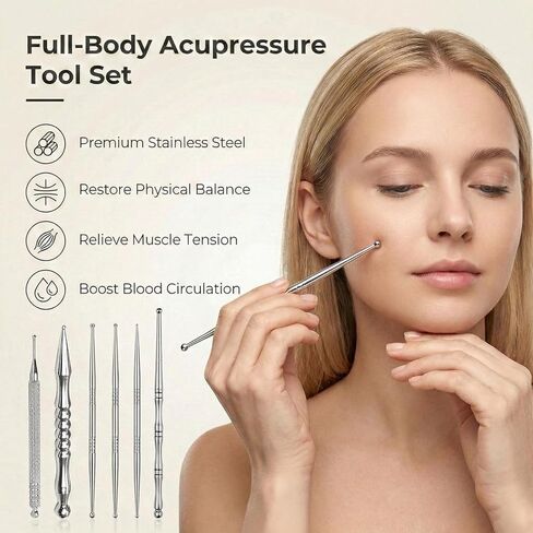 Acupuncture Pen, 6 Pieces Stainless Steel Acupressure Pen for Ear, Face & Body Acupressure, Trigger Point Deep Tissue Massager Tool in Kuwait