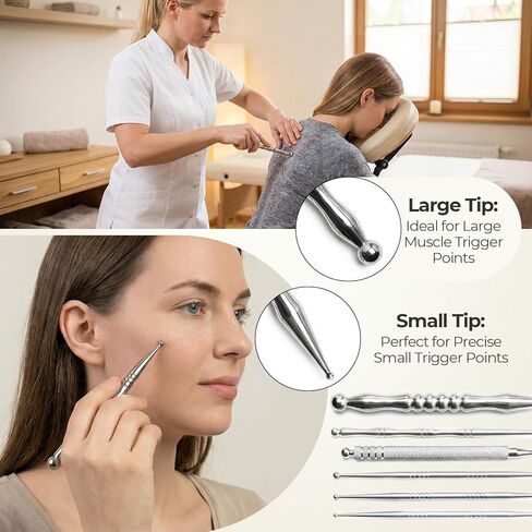 Acupuncture Pen, 6 Pieces Stainless Steel Acupressure Pen for Ear, Face & Body Acupressure, Trigger Point Deep Tissue Massager Tool in Kuwait