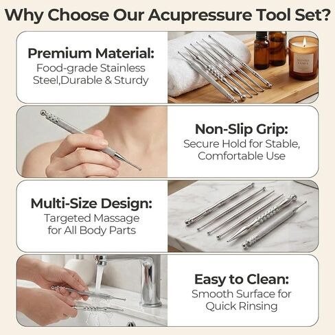 Acupuncture Pen, 6 Pieces Stainless Steel Acupressure Pen for Ear, Face & Body Acupressure, Trigger Point Deep Tissue Massager Tool in Kuwait
