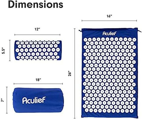 Aculief - حصيرة ووسادة الضغط الإبري - مجموعة حصيرة التدليك - تخفيف التوتر والألم والاسترخاء للاستخدام الكامل للجسم - في المنزل وأثناء التنقل - 7000 نقطة ضغط إبري (أزرق داكن) in Saudi Arabia