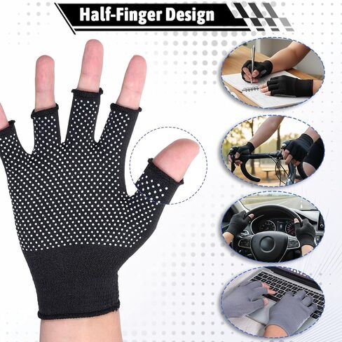 2 Pairs Fingerless Workout Gloves for Men Women Anti-Slip Gym Glove for Exercise Half-Finger Glove for Driving Sports Cycling Working Training Motorcycle, Black Grey in Saudi Arabia