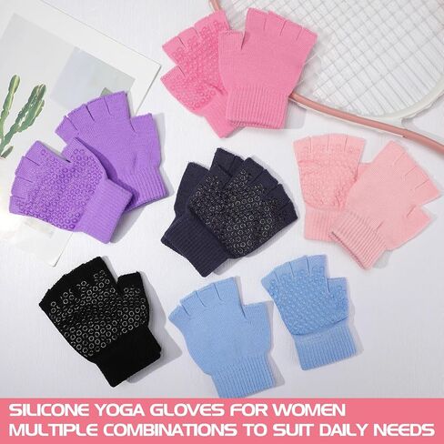 6 Pairs Non Slip Yoga Gloves for Women Fingerless Pilates Gloves for Gym Exercise Fitness Workout in Saudi Arabia