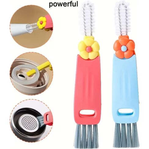 3-in-1 Petal Cup Lid Cleaning Brush - Multi-Functional Gutter Cleaner, Portable Bottle & Cup Mouth Groove Brush, No Power Required, for Home & Outdoor Use in Saudi Arabia