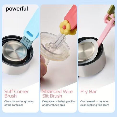 3-in-1 Petal Cup Lid Cleaning Brush - Multi-Functional Gutter Cleaner, Portable Bottle & Cup Mouth Groove Brush, No Power Required, for Home & Outdoor Use in Saudi Arabia