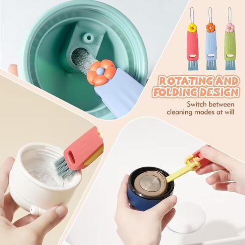3-in-1 Petal Cup Lid Cleaning Brush - Multi-Functional Gutter Cleaner, Portable Bottle & Cup Mouth Groove Brush, No Power Required, for Home & Outdoor Use in Saudi Arabia