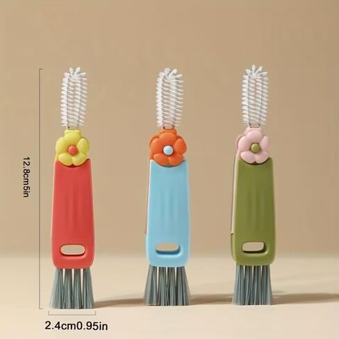 3-in-1 Petal Cup Lid Cleaning Brush - Multi-Functional Gutter Cleaner, Portable Bottle & Cup Mouth Groove Brush, No Power Required, for Home & Outdoor Use in Saudi Arabia