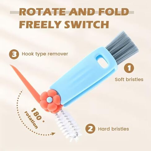 3-in-1 Petal Cup Lid Cleaning Brush - Multi-Functional Gutter Cleaner, Portable Bottle & Cup Mouth Groove Brush, No Power Required, for Home & Outdoor Use in Saudi Arabia