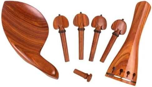 4/4 Full Size Violin Accessories Kit - Rosewood Tailpiece, Tuning Pegs, Fine Tuners, Endpin, Tailgut, Chin Rest - Complete Violin Parts & Accessories Set in Kuwait