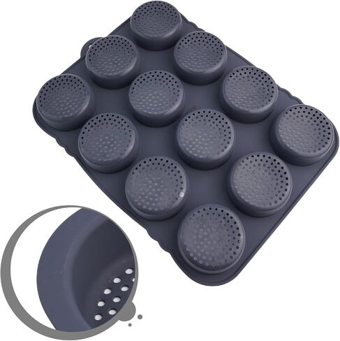 Silicone Hamburger Bun Pan, 12-Cavity Non-Stick Baking Tray for Burgers, Bread, Muffins, Pie, Eggs, 8 cm Diameter Cups, Grey, 39.5 x 29 x 3 cm in Kuwait