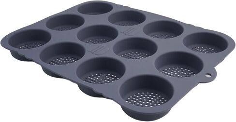 Silicone Hamburger Bun Pan, 12-Cavity Non-Stick Baking Tray for Burgers, Bread, Muffins, Pie, Eggs, 8 cm Diameter Cups, Grey, 39.5 x 29 x 3 cm in Kuwait