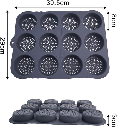 Silicone Hamburger Bun Pan, 12-Cavity Non-Stick Baking Tray for Burgers, Bread, Muffins, Pie, Eggs, 8 cm Diameter Cups, Grey, 39.5 x 29 x 3 cm in Kuwait