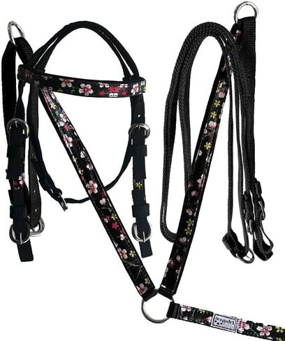 Pony Size Nylon Headstall and Breast Collar Set with Flower Tape Accent in Saudi Arabia