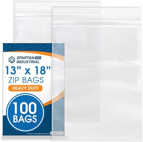 Spartan Industrial - 13" X 18" (100 Count) 4 Mil Thick Clear Reclosable Zip Plastic Poly Bags with Resealable Lock Seal Zipper - Heavy Duty and Durable in Kuwait