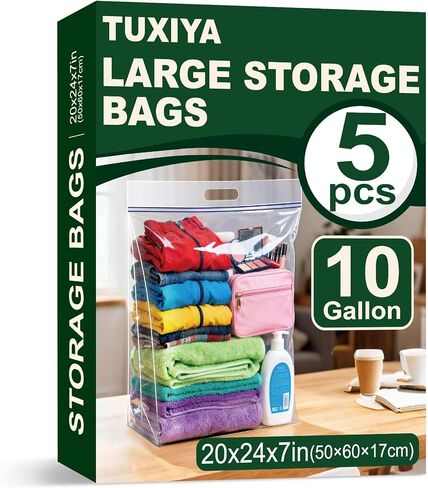 20 PACK 25 Gallon Extra Large Storage Bags, 35.5"x 24"x 7" Resealable Clear Zipper Bags with Handle, Heavy Duty Big Bag for Clothes Pillow Travel Moving, Expandable Bottom, 8 Mil Thick in Kuwait