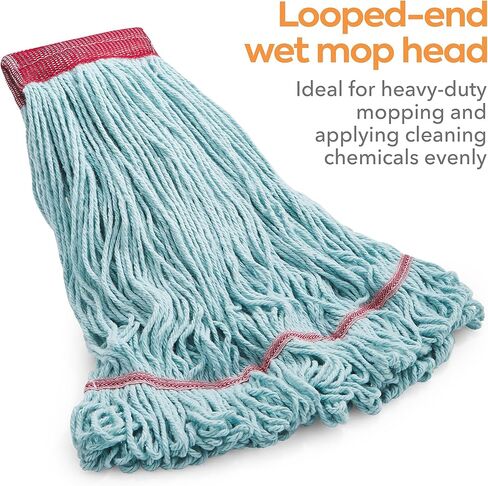 Professional Looped-End Wet Mop Head, Large, Recycled PET, 5" Headband, Blue in Kuwait