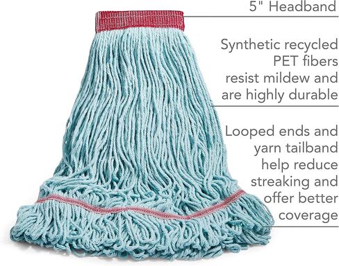Professional Looped-End Wet Mop Head, Large, Recycled PET, 5" Headband, Blue in Kuwait