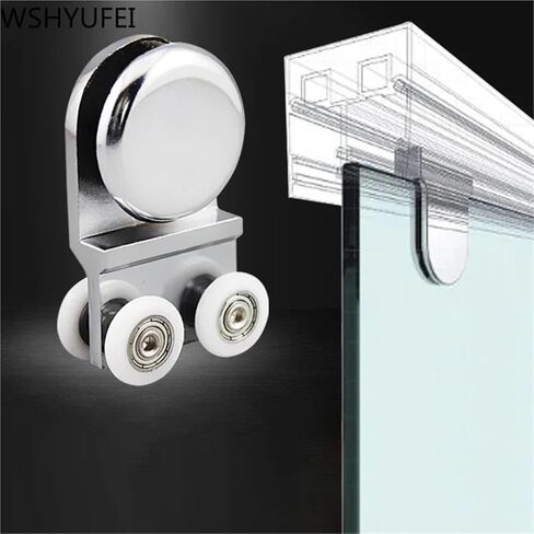2 pcs/Set Glass Sliding Door Roller Rail Slide 4 Wheels Home Door Hanging Wheel Hanging Rail Pulley Bathroom Home Hardware in Saudi Arabia