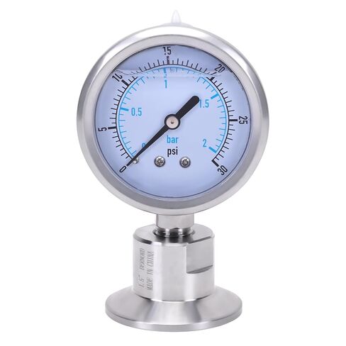 مقياس الضغط الصحي Dernord SS304 ، 2.5 "DIAL ، 0-30 PSI ، 1.5" Tri Clamp Bottom Mount in Saudi Arabia