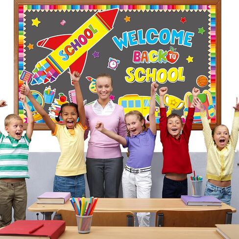 Welcome Back to School Bulletin Board Decorations Crayon Rocket Classroom Bulletin Board Border Set Colorful Rocket Classroom Paper Cutouts for Teacher Preschool Elementary Home Wall Decor in Kuwait