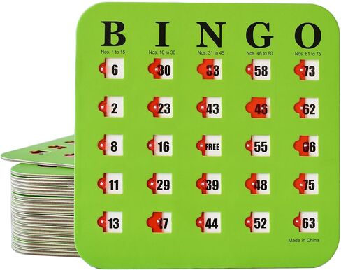 بطاقات Yuanhe Bingo مع نوافذ منزلقة - مجموعة بطاقات ألعاب Bingo للسفر قابلة لإعادة الاستخدام، 25 حزمة، أخضر in Saudi Arabia