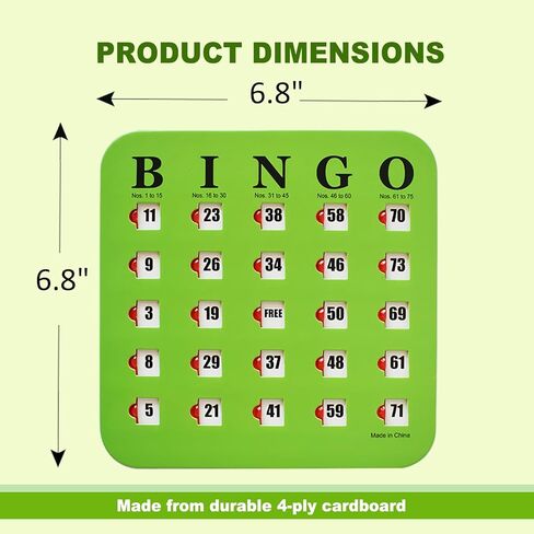 بطاقات Yuanhe Bingo مع نوافذ منزلقة - مجموعة بطاقات ألعاب Bingo للسفر قابلة لإعادة الاستخدام، 25 حزمة، أخضر in Saudi Arabia