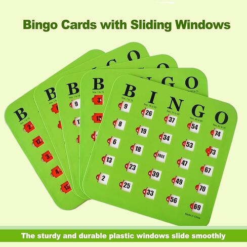بطاقات Yuanhe Bingo مع نوافذ منزلقة - مجموعة بطاقات ألعاب Bingo للسفر قابلة لإعادة الاستخدام، 25 حزمة، أخضر in Saudi Arabia