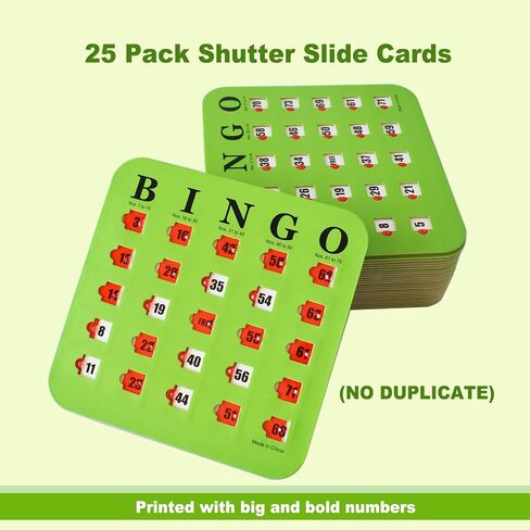 بطاقات Yuanhe Bingo مع نوافذ منزلقة - مجموعة بطاقات ألعاب Bingo للسفر قابلة لإعادة الاستخدام، 25 حزمة، أخضر in Saudi Arabia