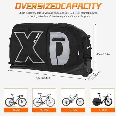 Nylon 900D Soft Bike Transport Case With Wheels for 26/27.5/29in MTB & 700C Road Mountain Bike Cycling Carry Case Waterproof Wheel Protection Tubes & Zippers in Kuwait
