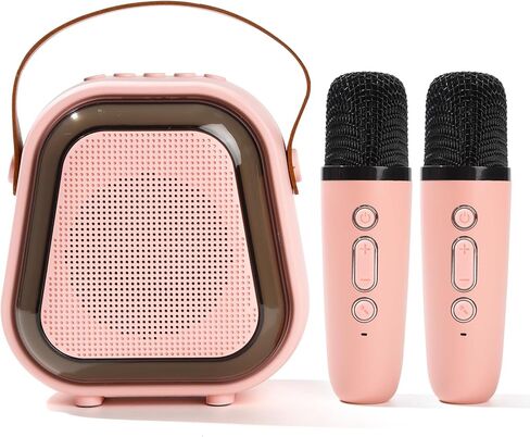 مكبر صوت كاريوكي K269 صغير مع أضواء LED، نظام ترفيه بلوتوث محمول مع 2 ميكروفونات، تأثيرات ديناميكية متغيرة الألوان للأطفال (أسود + 2 ميكروفون) in Kuwait