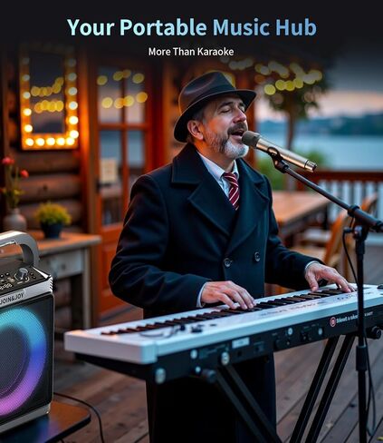 جهاز كاريوكي محمول، مع ميكروفونات لاسلكية، مكبر صوت بلوتوث للحفلات مع مصابيح LED، مضخم صوت عالي، USB/AUX، مكبر صوت كاريوكي خارجي للبالغين والأطفال، المنزل والحفلات in Kuwait