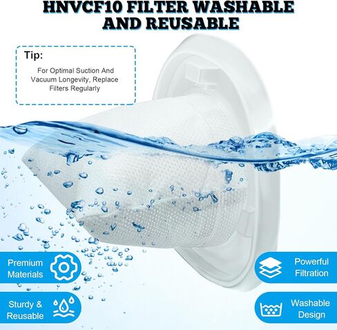 مرشحات بديلة HNVCF10 للمكانس اليدوية Dustbuster من بلاك اند ديكر HNVC215B10، HNVC115B22، HNV215B12، HNVC215BW52، HNVC115J06، HNVC115J22، HNVC115JB06، HNVC220BCZ01، HNVC220BCP07، 6 عبوات in Saudi Arabia