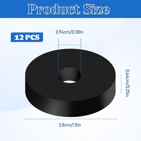 12 PCS Black Thick Rubber Washers 1 1/2 Inch OD x 3/8 Inch ID x 1/4 "Thickness Rubber Bushing Spacer Heavy Duty Abrasion Resistant Vibration Damping Pads Anti-Noise Washers for Screws Bolts Household in Saudi Arabia