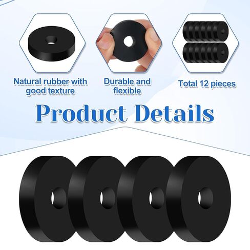 12 PCS Black Thick Rubber Washers 1 1/2 Inch OD x 3/8 Inch ID x 1/4 "Thickness Rubber Bushing Spacer Heavy Duty Abrasion Resistant Vibration Damping Pads Anti-Noise Washers for Screws Bolts Household in Saudi Arabia