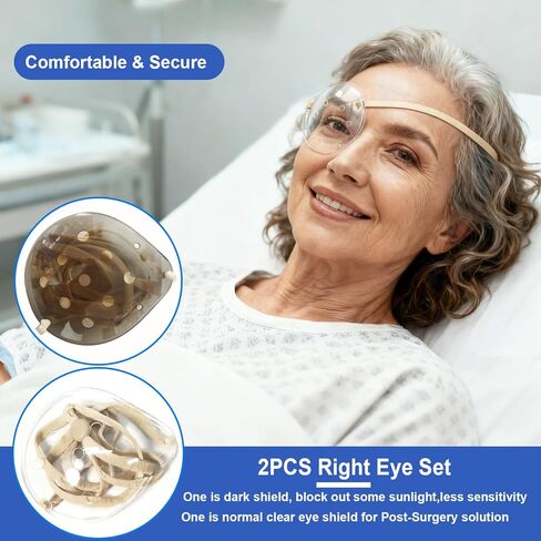 2 Pcs Cataract Surgery Eye Shield with Adjustable Strap,1 Clear Medical Eye Patch+1 Dark 3D Cover for Sleeping After Post Surgery,Block Out Some Sunlight,Less Sensitivity (Right Eye) in Kuwait