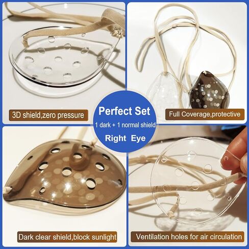 2 Pcs Cataract Surgery Eye Shield with Adjustable Strap,1 Clear Medical Eye Patch+1 Dark 3D Cover for Sleeping After Post Surgery,Block Out Some Sunlight,Less Sensitivity (Right Eye) in Kuwait