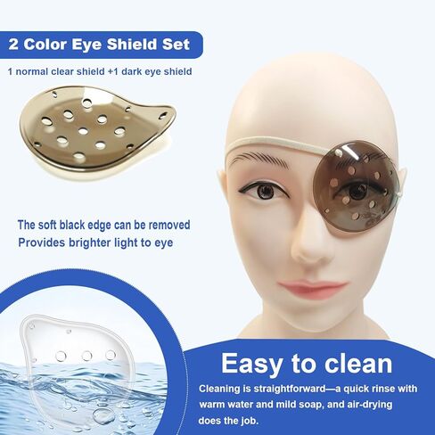 2 Pcs Cataract Surgery Eye Shield with Adjustable Strap,1 Clear Medical Eye Patch+1 Dark 3D Cover for Sleeping After Post Surgery,Block Out Some Sunlight,Less Sensitivity (Right Eye) in Kuwait