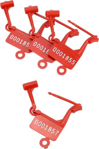 QWORK Security Plastic Padlock Seals, 250 Pcs Self-Locking Plastic Tags, Numbered Tamperproof Disposable Lock Tags for Luggage Bag Clothes, Red in Kuwait