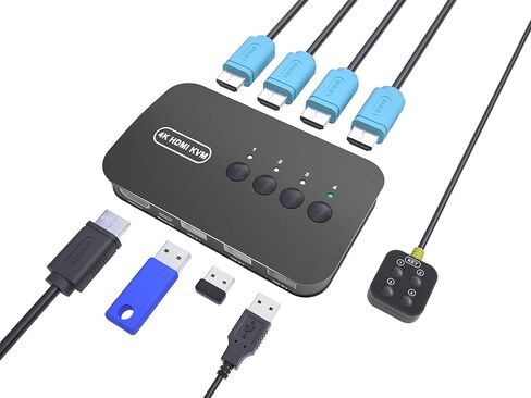 8K HDMI KVM Switch 2 Port - Support Ultra HD 8K(7680 * 4320)@60Hz,4K@60Hz/120Hz/144Hz, 3 USB Selecter for 2 Computers Share Keyboard Mouse Printer Headset, 2 HDMI 2.1 & USB Cable Included in Kuwait