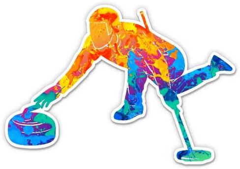 Curling Player with Stone - 3" Vinyl Sticker - for Car Laptop Water Bottle Phone - Waterproof Decal in Saudi Arabia