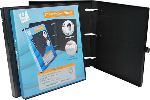 UniKeep 3 Ring Binder - Black - Case View Binder - 1.0 Inch Spine - with Clear Outer Overlay - Box of 20 Binders in Kuwait
