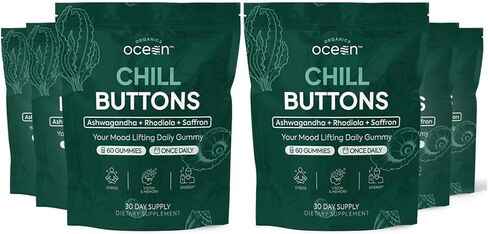 Chill Buttons - Organic Ashwagandha Reduces Tension, Enhances Memory and Vision, and Brightens Mood - Contains Ashwagandha KSM-66, Rhodiola Rosea, and Organic Saffron in Saudi Arabia