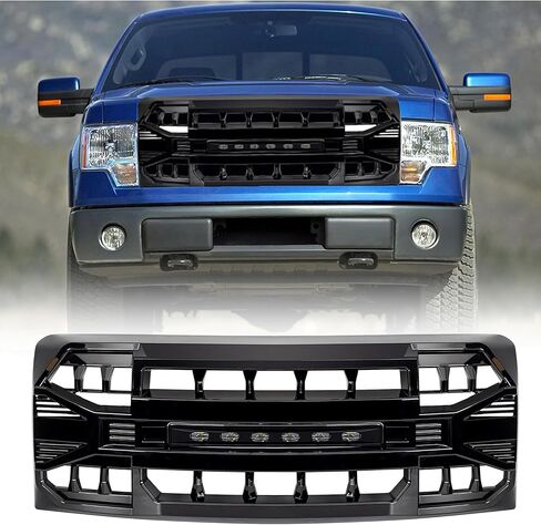 AMERICAN MODIFIED Raptor Style Mesh Grill with Amber LED Lights and Emblem Base Compatible with 2009 to 2014 Ford F150 Models, Matte Black in Kuwait
